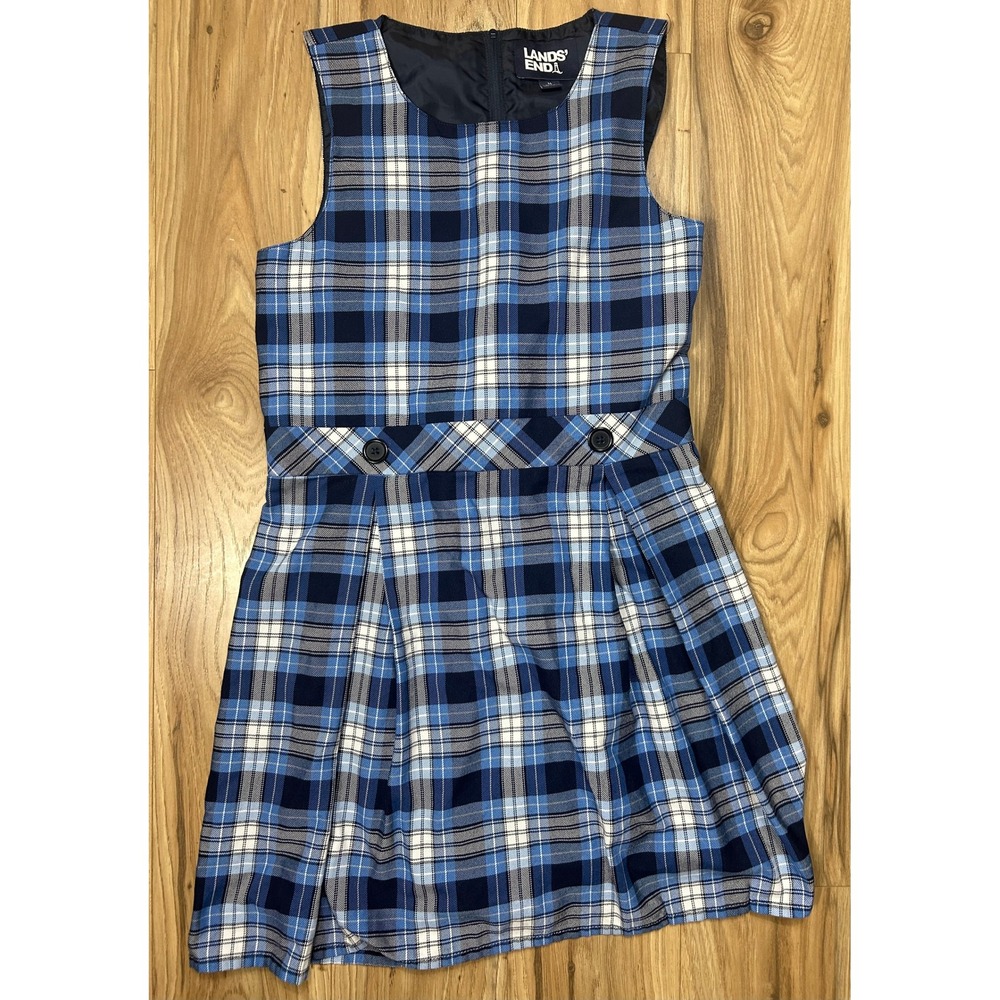 Lands' End Blue Plaid School Jumper Dress